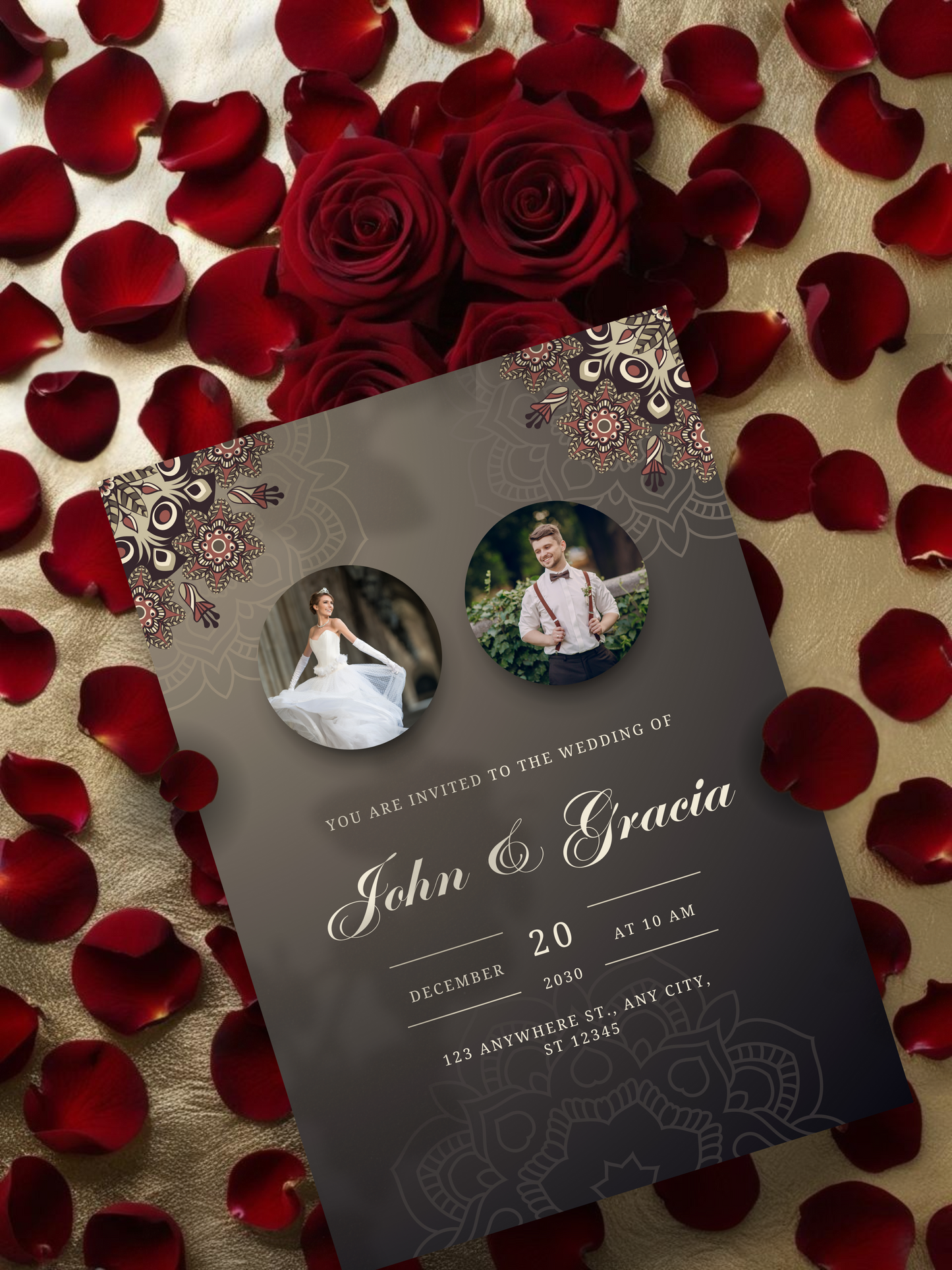 Brown Gradient Traditional Wedding Invitation