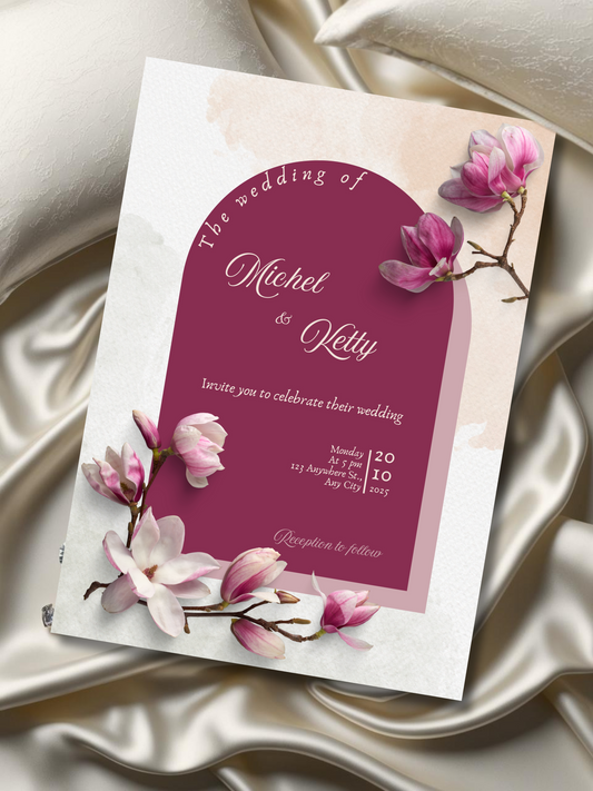 Purple floral wedding invitation